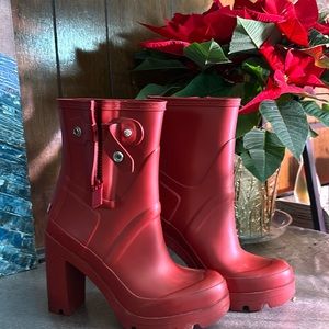 Hunter red high heel rain boot